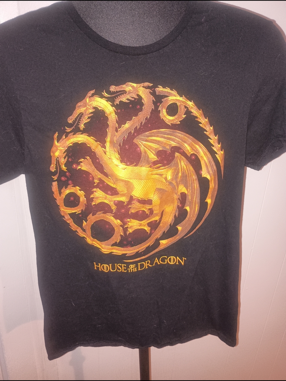 House of the Dragon Black T-Shirt with Gold Dragon Print